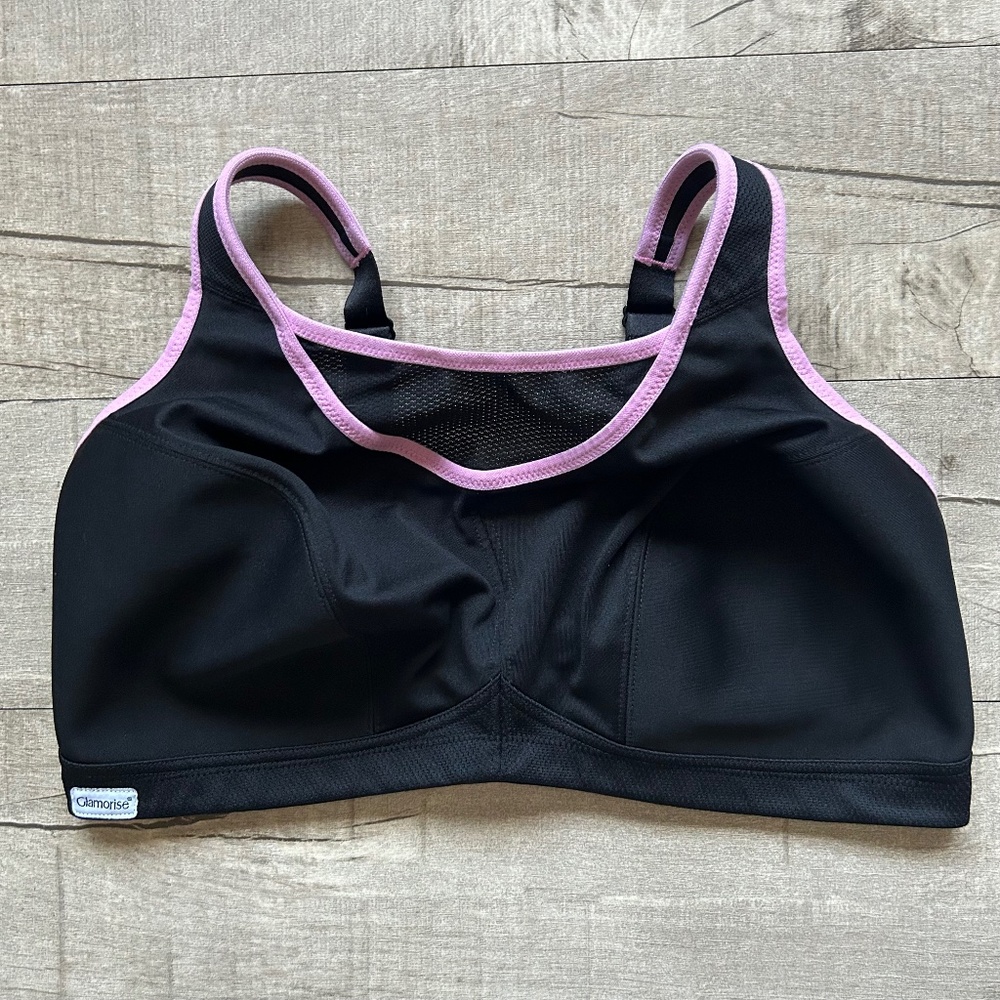 Glamorise Black Pink Trim No-Bounce Camisole Sports Bra Wirefree Supportive 44DD